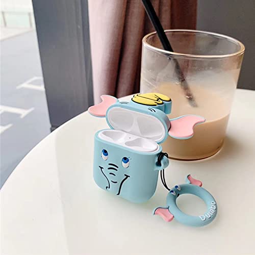 Semeving Compatible with Airpods Case,3D Cartoon Cute Design Silicone for Airpods 2nd Generation Case for Kids/Girls/Teens/Boys(Dumbo-Blue)