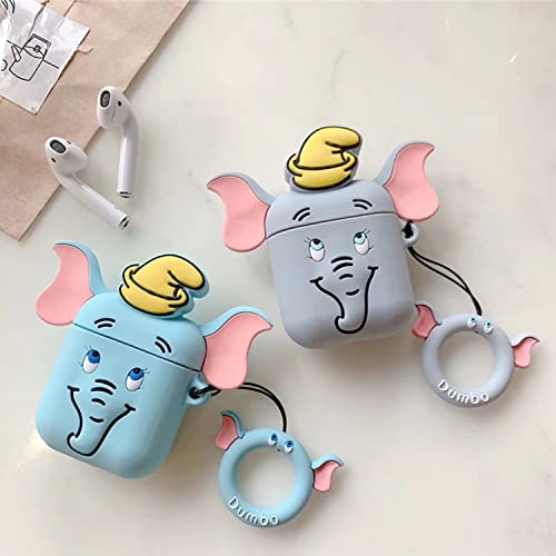 Semeving Compatible with Airpods Case,3D Cartoon Cute Design Silicone for Airpods 2nd Generation Case for Kids/Girls/Teens/Boys(Dumbo-Blue)