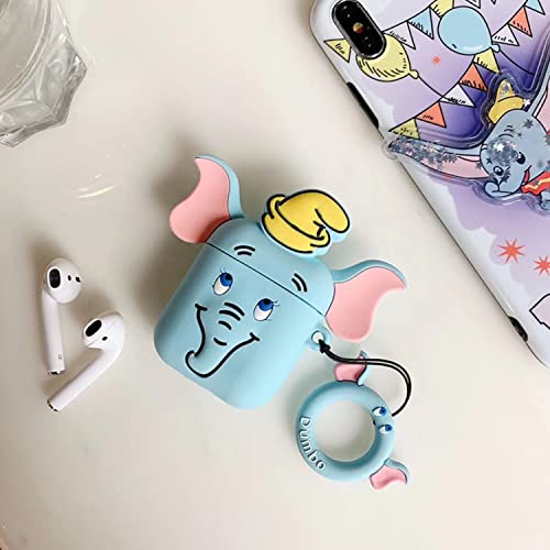 Semeving Compatible with Airpods Case,3D Cartoon Cute Design Silicone for Airpods 2nd Generation Case for Kids/Girls/Teens/Boys(Dumbo-Blue)