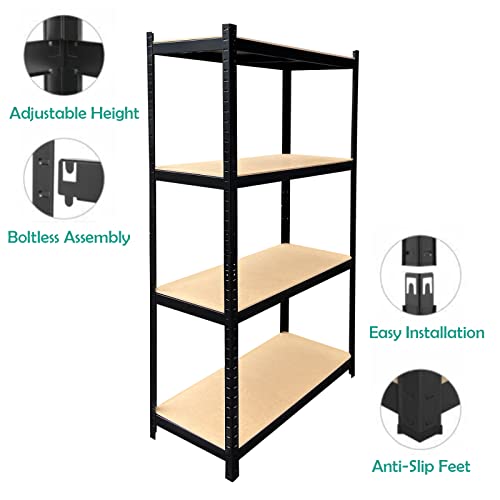 Garage Storage Shelving Unit Heavy Duty Metal Frame 353lbs Load Per Tier, 31.5 x 15.7 x 64in, 4 Adjustable Shelves, Industrial Shelving Utility Shelves Storage Rack for Home Warehouse Kitchen, Black