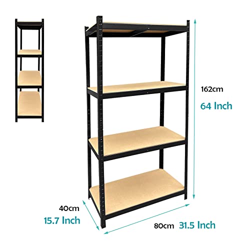 Garage Storage Shelving Unit Heavy Duty Metal Frame 353lbs Load Per Tier, 31.5 x 15.7 x 64in, 4 Adjustable Shelves, Industrial Shelving Utility Shelves Storage Rack for Home Warehouse Kitchen, Black