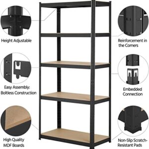 5 Tiers Storage Rack Heavy Duty Shelf Steel Shelving Unit 1929lbs High Weight Capacity Adjustable Garage Shelves for Garage, Kitchen, Pantry, Laundry, Office - 29.53" W x 11.81" D x 66.93" H, Black