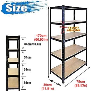 5 Tiers Storage Rack Heavy Duty Shelf Steel Shelving Unit 1929lbs High Weight Capacity Adjustable Garage Shelves for Garage, Kitchen, Pantry, Laundry, Office - 29.53" W x 11.81" D x 66.93" H, Black