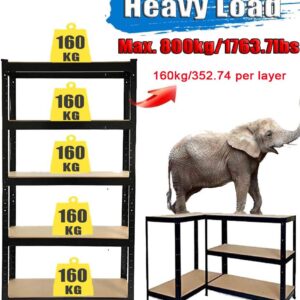 5 Tiers Storage Rack Heavy Duty Shelf Steel Shelving Unit 1929lbs High Weight Capacity Adjustable Garage Shelves for Garage, Kitchen, Pantry, Laundry, Office - 29.53" W x 11.81" D x 66.93" H, Black