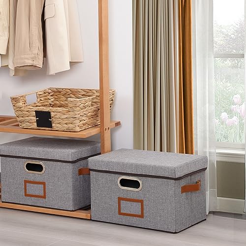 OUTBROS 6-Pack Large Collapsible Storage Bins with Lids, Foldable Fabric Storage Boxes Organizer Containers Baskets Cube with Label Window, for Home Bedroom Office, 13 * 9 * 7.9in Gray