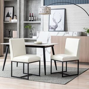 rivova upholstered dining chairs set of 2, modern kitchen chairs pu leather armless side chairs with metal legs for kitchen, living room, white