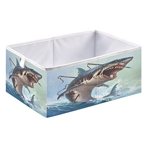 DOMIKING White Shark Branches Storage Bins for Gifts Foldable Cuboid Storage Basket with Sturdy Handle Large Baskets Organization for Closet Shelves Bedroom