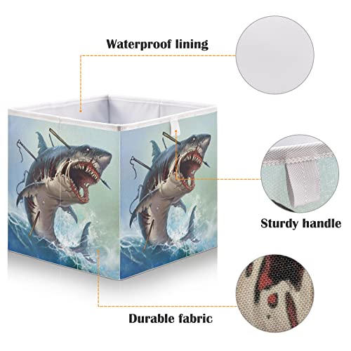 DOMIKING White Shark Branches Storage Bins for Gifts Foldable Cuboid Storage Basket with Sturdy Handle Large Baskets Organization for Closet Shelves Bedroom