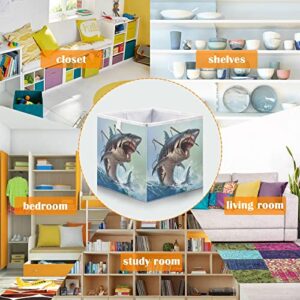 DOMIKING White Shark Branches Storage Bins for Gifts Foldable Cuboid Storage Basket with Sturdy Handle Large Baskets Organization for Closet Shelves Bedroom