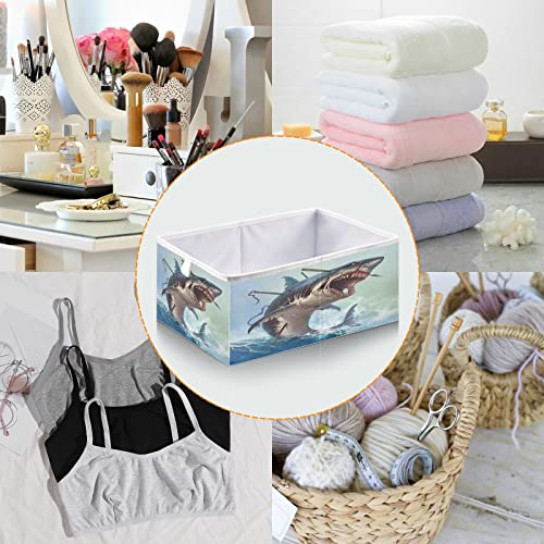 DOMIKING White Shark Branches Storage Bins for Gifts Foldable Cuboid Storage Basket with Sturdy Handle Large Baskets Organization for Closet Shelves Bedroom