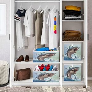 DOMIKING White Shark Branches Storage Bins for Gifts Foldable Cuboid Storage Basket with Sturdy Handle Large Baskets Organization for Closet Shelves Bedroom
