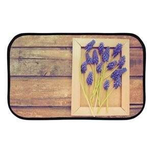 soft foam area rugs blue flowers on wooden photo washable non slip kitchen rugs bath rug for home decor indoor/outdoor 23.6x15.7in