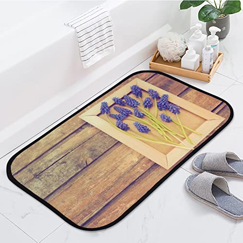 Soft Foam Area Rugs Blue Flowers on Wooden Photo Washable Non Slip Kitchen Rugs Bath Rug for Home Decor Indoor/Outdoor 23.6x15.7in