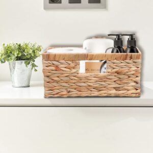 OUTBROS Water Hyacinth Storage Baskets, Hand-Woven Baskets Storage Box with Handles, Nesting Wicker Basket Sets, Waterproof Woven Storage Bins for Shelves, Rectangle, 3-Pack