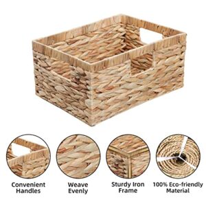 OUTBROS Water Hyacinth Storage Baskets, Hand-Woven Baskets Storage Box with Handles, Nesting Wicker Basket Sets, Waterproof Woven Storage Bins for Shelves, Rectangle, 3-Pack