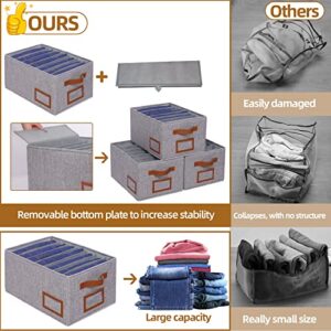 OUTBROS Foldable Wardrobe Clothes Organizer, 15.7"x11.8"x7.9" Fabric Drawer Organizer, 7 Grids Closet Organizers and Storage Box Storage Bins, for Clothes, Jeans, Sweater, T-shirts (3 Pack, Gray)