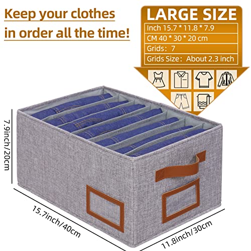 OUTBROS Foldable Wardrobe Clothes Organizer, 15.7"x11.8"x7.9" Fabric Drawer Organizer, 7 Grids Closet Organizers and Storage Box Storage Bins, for Clothes, Jeans, Sweater, T-shirts (3 Pack, Gray)