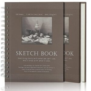 sketch book 5.5x8.5 - small sketchbook for drawing - spiral bound art sketch pad, pack of 2, 200 sheets (68 lb/100gsm), acid-free drawing paper for artists kids teens & adults
