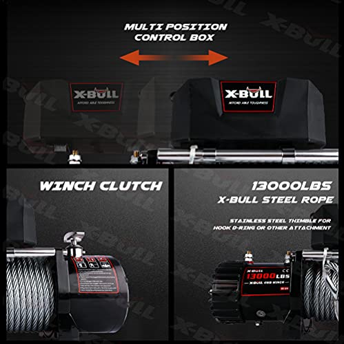 X-BULL - Towing Products & Winch - 12V Waterproof Wire Cable Electric Winch 13000 lb Load Capacity for Truck UTV ATU SUV