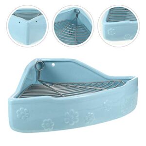 VILLCASE Large Rabbit Litter Box, Pet Ceramic Toilet Small Animal Litter Cage Potty Trainer Corner Box Bigger Pets Pan Fanshaped for Adult Guinea Pigs/Chinchilla/Ferret/Galesaur/Bunny (Blue)