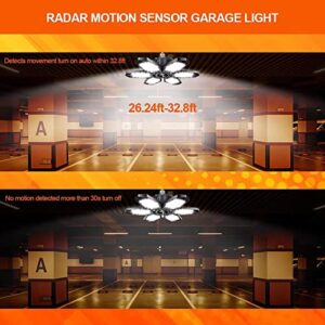 LED Garage Light, 150W Radar Motion Sensor Garage Light, E26/E27 Base Garage Lights Ceiling Led with 6 Adjustable Panels 15000lm Bright LED Shop Lights for Garage, Workshop, Attic, Warehouse(2 Pack)