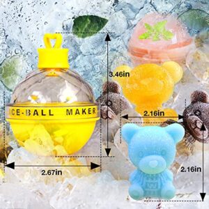 [4+4] 4 Pcs Round Ice Cube Mold, Decyam Ice Ball Maker, Silicone Ice Cube Tray, 2.5 Inch Large Sphere Ice Cube Mold with Lid and Funnels, Cocktail Whiskey Ice Mold and 4 Pack Teddy Bear Ice Mold