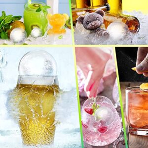 [4+4] 4 Pcs Round Ice Cube Mold, Decyam Ice Ball Maker, Silicone Ice Cube Tray, 2.5 Inch Large Sphere Ice Cube Mold with Lid and Funnels, Cocktail Whiskey Ice Mold and 4 Pack Teddy Bear Ice Mold