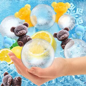 [4+4] 4 Pcs Round Ice Cube Mold, Decyam Ice Ball Maker, Silicone Ice Cube Tray, 2.5 Inch Large Sphere Ice Cube Mold with Lid and Funnels, Cocktail Whiskey Ice Mold and 4 Pack Teddy Bear Ice Mold