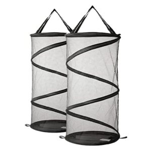 miniso collapsible laundry hamper - 2pcs mesh pop-up baskets, easy carry handles, foldable dirty clothes bin, large for college dorm, laundry room, bedroom, kids room, black