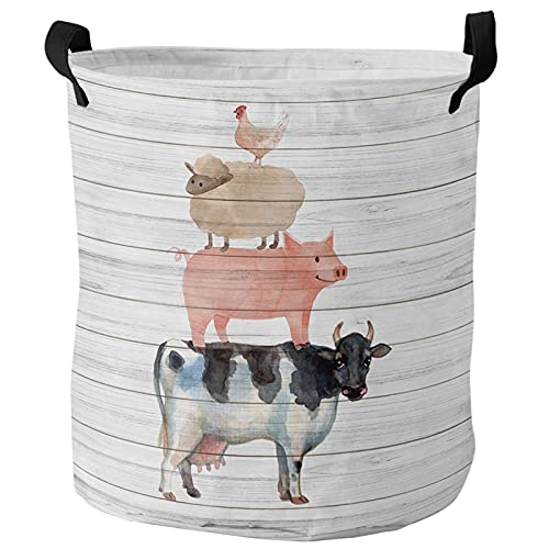 Comforance Farm Animals Laundry Hamper Large Waterproof Lightweight Collapsible Storage Basket, Toy Dirty Clothes Organizer for 16.5x17inch