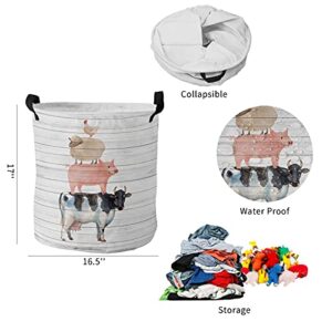 Comforance Farm Animals Laundry Hamper Large Waterproof Lightweight Collapsible Storage Basket, Toy Dirty Clothes Organizer for 16.5x17inch