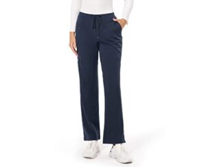 women scrubs pant workwear mid rise straight leg uniform 4-way stretch pull-on cargo pant with 5 pockets (as1, alpha, s, regular, regular, navy, small)