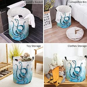 Octopus Laundry Hamper Large Waterproof Lightweight Collapsible Storage Basket, Toy Dirty Clothes Organizer for Bedroom Office Dorm, Boys and Girls - Blue Octopus Ocean Marine Life Theme