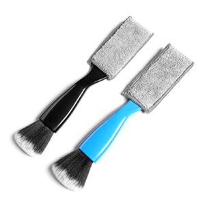 ohepfd 2pcs car cleaning brushes, mini duster car interior air vent cleaning brush soft bristles multifunctional auto brush cleaning tool for dashboard air vent, 9298a black+9298b blue, 22*4.5cm