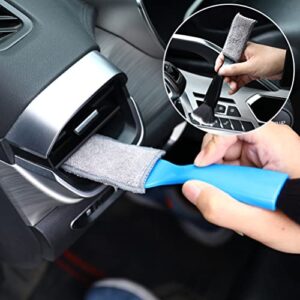 OHEPFD 2Pcs Car Cleaning Brushes, Mini Duster Car Interior Air Vent Cleaning Brush Soft Bristles Multifunctional Auto Brush Cleaning Tool for Dashboard Air Vent, 9298a Black+9298b Blue, 22*4.5cm