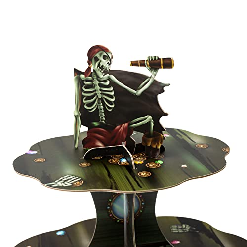 Skull Pirate Cupcake Stand for Halloween Theme Party Decorations Cake Serving Tray for Pirate Skeleton Wedding Birthday Cosplay Party Supplies