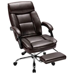 office chair, ergonomic high back computer chair with reversible footrest height adjustable desk chair, brown