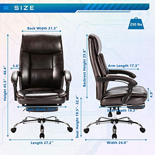 Office Chair, Ergonomic High Back Computer Chair with Reversible Footrest Height Adjustable Desk Chair, Brown