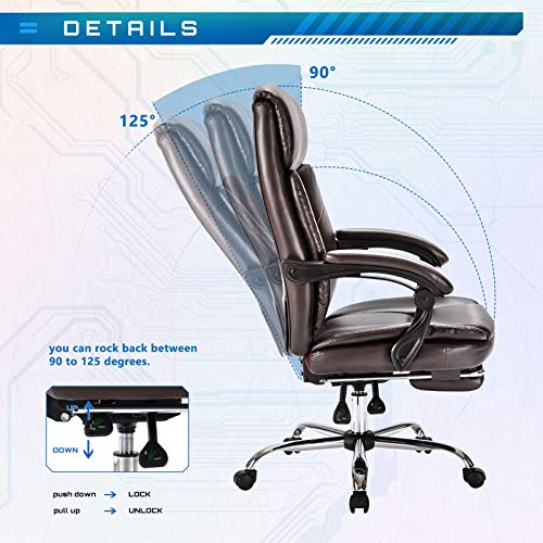 Office Chair, Ergonomic High Back Computer Chair with Reversible Footrest Height Adjustable Desk Chair, Brown