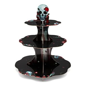 gothic rose skull cupcake stand for halloween party decoration floral skeleton cake serving tray gothic birthday wedding proposal anniversary table decorations