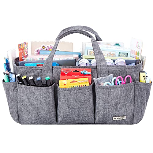 HOMEST Craft Organizer Tote Bag with Multiple Pockets, Storage Art Caddy for Scrapbooking, Crafts Supply Carrier for Tool, Gray…