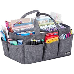 homest craft organizer tote bag with multiple pockets, storage art caddy for scrapbooking, crafts supply carrier for tool, gray…