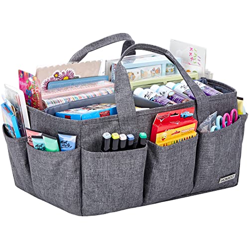 HOMEST Craft Organizer Tote Bag with Multiple Pockets, Storage Art Caddy for Scrapbooking, Crafts Supply Carrier for Tool, Gray…