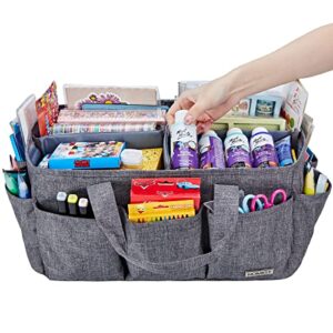 HOMEST Craft Organizer Tote Bag with Multiple Pockets, Storage Art Caddy for Scrapbooking, Crafts Supply Carrier for Tool, Gray…