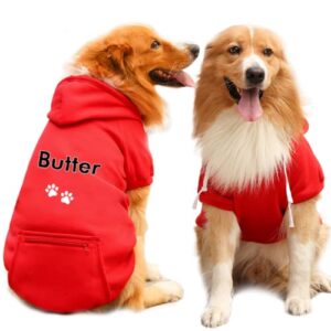 personalized dog hoodie - stylish custom dog shirt with embroidered dog's name and paws - hooded dog sweatshirt warm - red cotton dog hoodies winter pullover with pockets - x-large