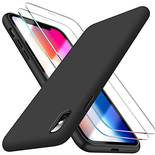 Dssairo [3 in 1 Designed for iPhone Xs Max Case, with 2 Pack Screen Protector, Slim Liquid Silicone Phone Case for iPhone 10 Xs Max 6.5 Inch, [Anti-Scratch] [Drop Protection] (Black)