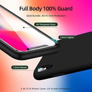 Dssairo [3 in 1 Designed for iPhone Xs Max Case, with 2 Pack Screen Protector, Slim Liquid Silicone Phone Case for iPhone 10 Xs Max 6.5 Inch, [Anti-Scratch] [Drop Protection] (Black)