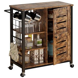 ironck storage cabinet with charging station and wheels, 31.5" kitchen cart cabinet with shelves, removable cart handle cup hook, cupboard for kitchen, living room, industrial, vintage brown