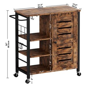 IRONCK Storage Cabinet with Charging Station and Wheels, 31.5" Kitchen Cart Cabinet with Shelves, Removable Cart Handle Cup Hook, Cupboard for Kitchen, Living Room, Industrial, Vintage Brown