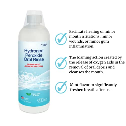 Hydrogen Peroxide Oral Rinse by DenMat; Fresh Mint Flavor. One Bottle of 16 Fluid Ounces (473 mL). Alcohol Free, for Oral Health, Minor Mouth Irritations, and Minor Gum Irritation.